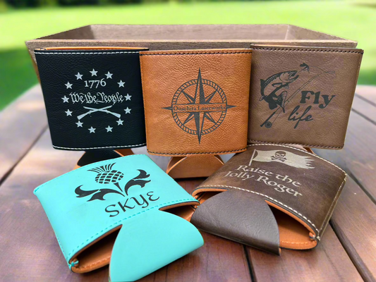 Custom Leatherette Beverage Holder – Personalized Engraved Drink Holders in Multiple Colors | Bulk Discounts Available