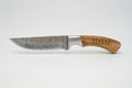 9 1/2" Fixed Blade Wood Knife with Damascus Steel Blade and Leather Sheath