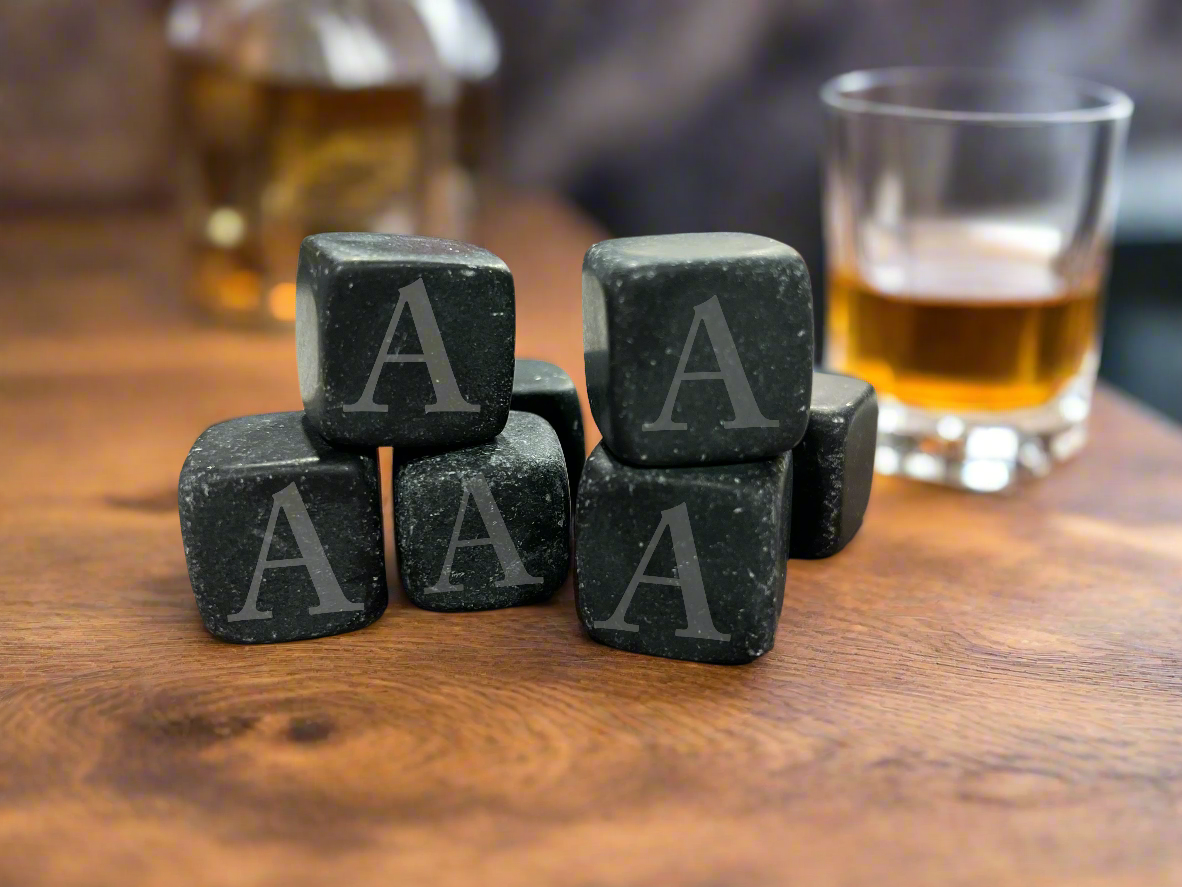 Custom Engraved Whiskey Stones – Set of 9 | Personalized Initials Gift Set